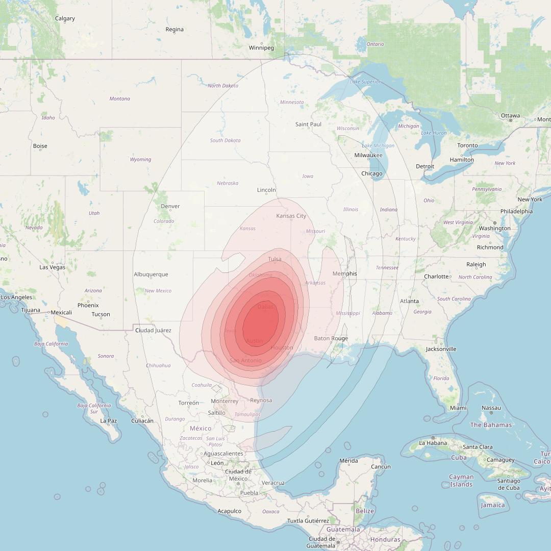 Directv 9S at 101° W downlink Ku-band CB18 (Dallas) Beam coverage map
