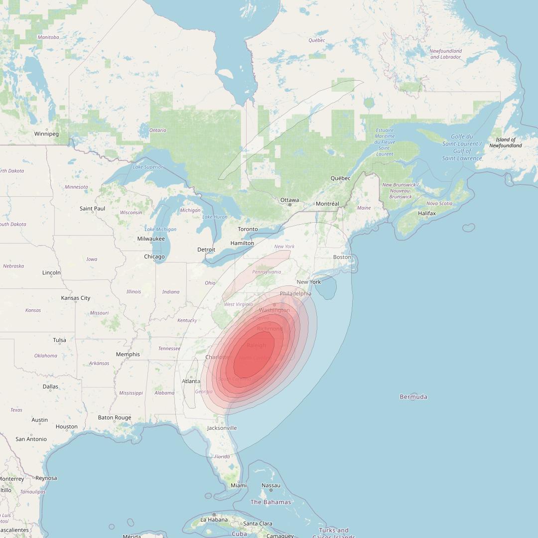 Directv 9S at 101° W downlink Ku-band RB02 (Raleigh) Beam coverage map