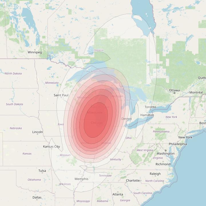 Directv 9S at 101° W downlink Ku-band RB05 (Chicago) Beam coverage map