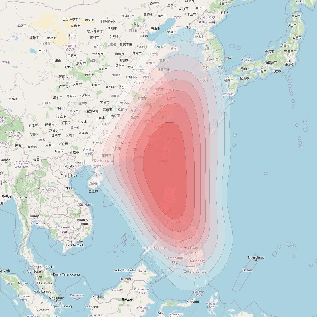 SES 7 at 108° E downlink Ku-Band North East Asia Beam coverage map