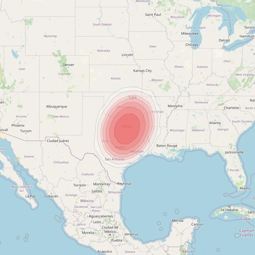 Echostar 10 at 110° W downlink Ku-band Spot NETexasT21 Beam coverage map
