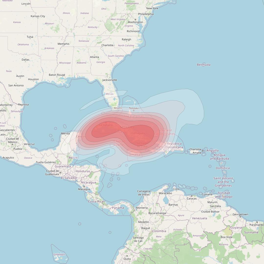 Echostar 14 at 119° W downlink Ku-band Spot A26 (Cuba) beam coverage map