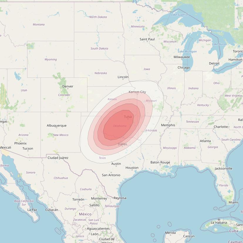 Ciel 2 at 129° W downlink Ku-band  OklahomaSB36 Spot Beam coverage map