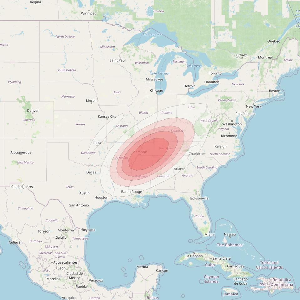 Ciel 2 at 129° W downlink Ku-band  SWTennesseeSB38 Spot Beam coverage map