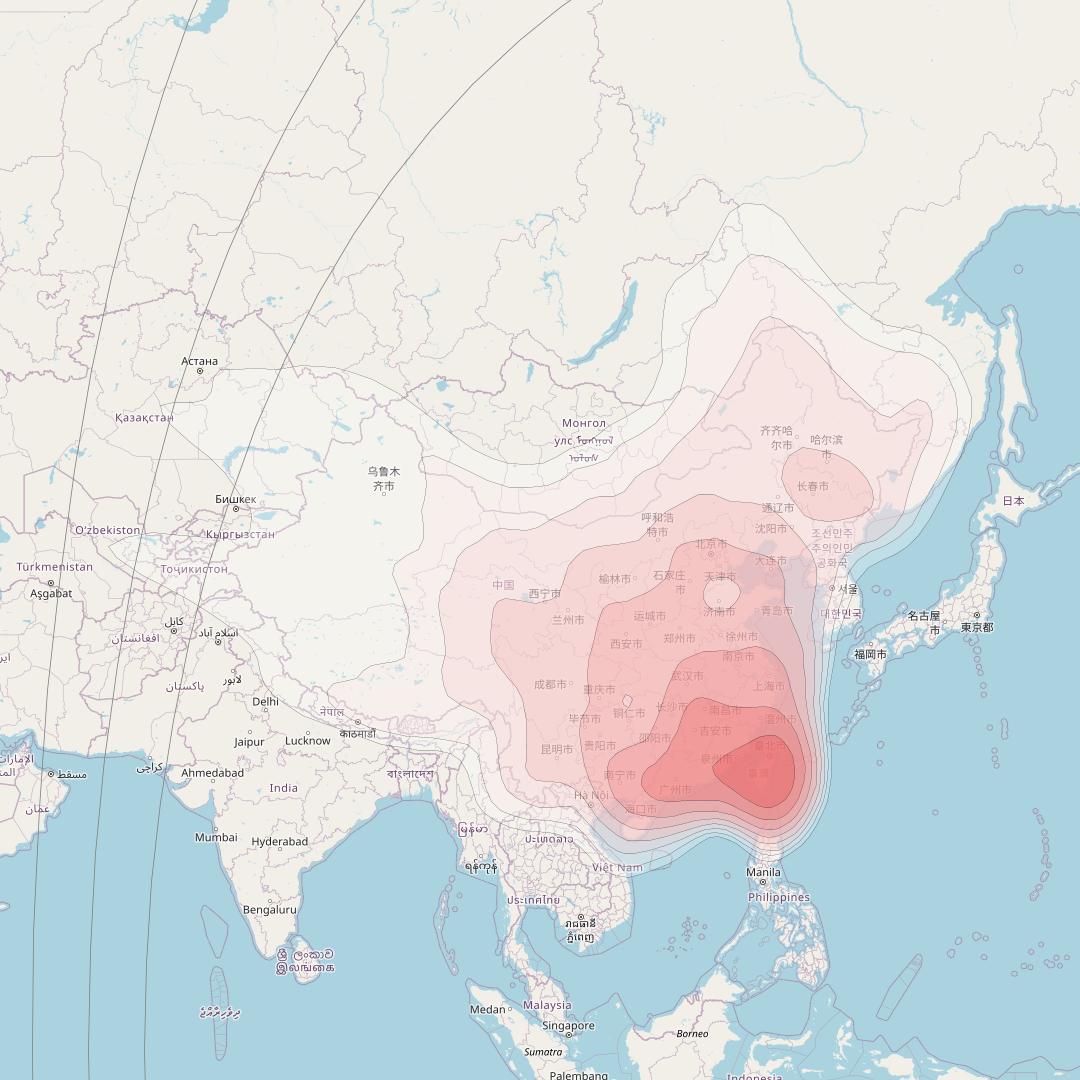Telstar 18V at 138° E downlink Ku-band China beam coverage map