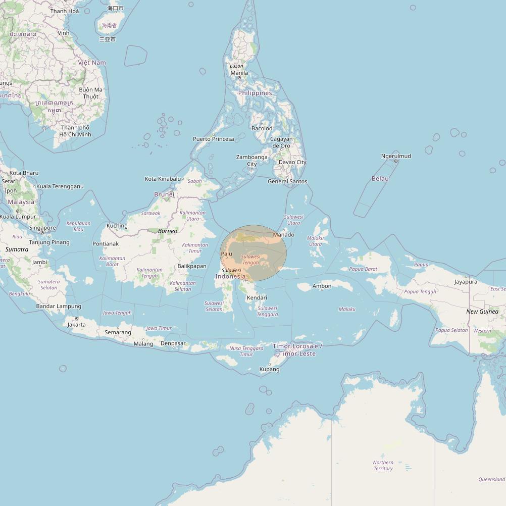 JCSat 1C at 150° E downlink Ka-band S10 (Mid Sulawesi/LHCP/B) User Spot beam coverage map