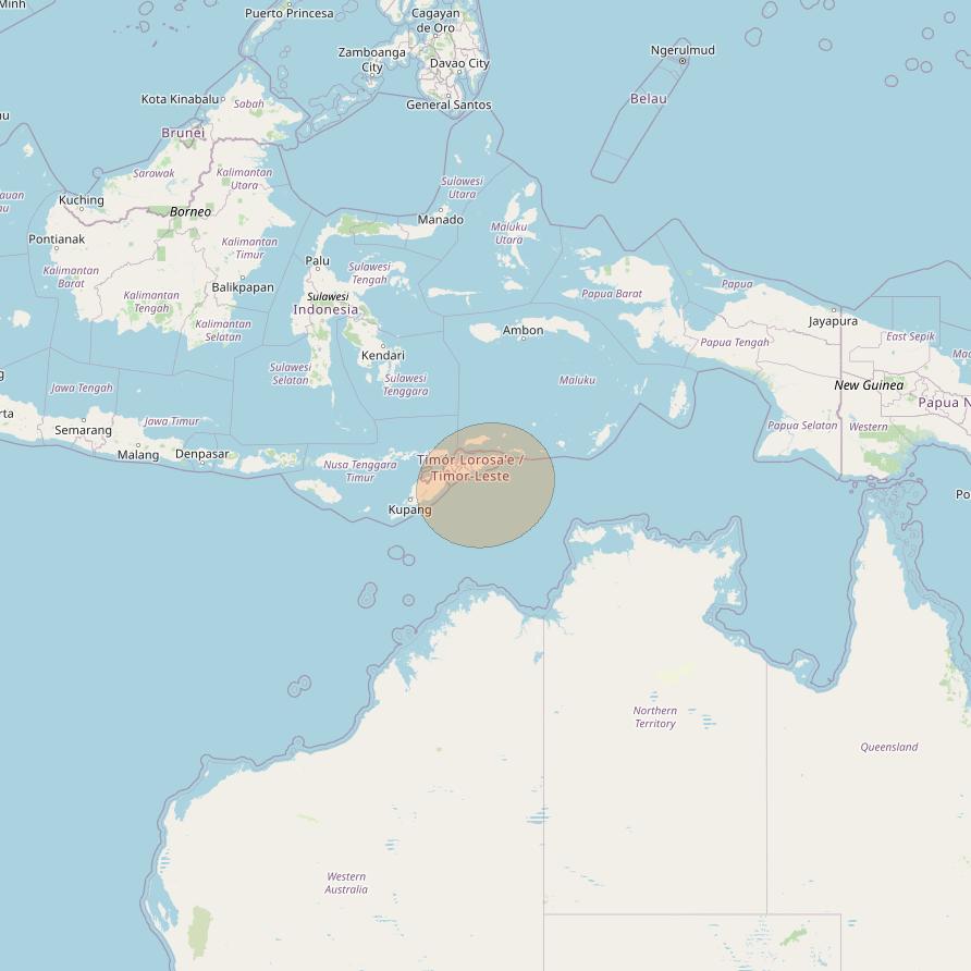 JCSat 1C at 150° E downlink Ka-band S21 (Timor/LHCP/B) User Spot beam coverage map