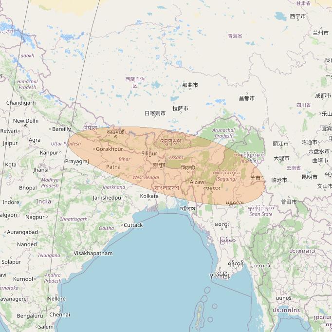 JCSat 1C at 150° E downlink Ka-band S55 (Bangladesh/LHCP/B) User Spot beam coverage map