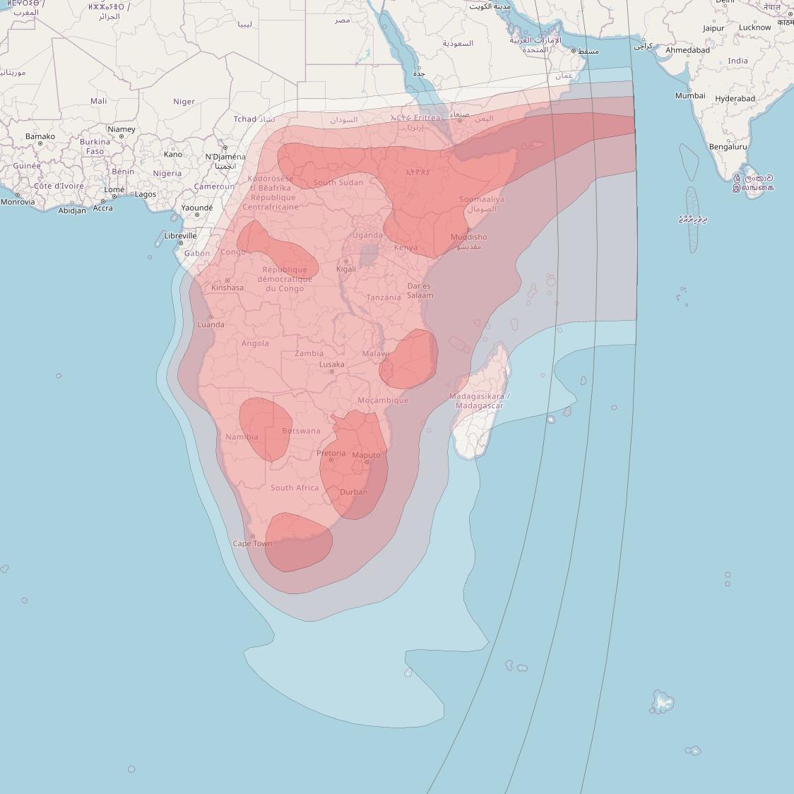 Telstar 12V at 15° W downlink Ku-band Africa beam coverage map