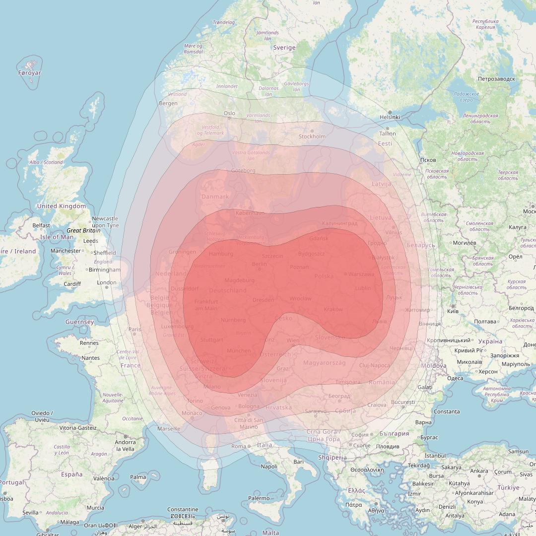 Astra 3B at 23° E downlink Ku-band European Beam coverage map