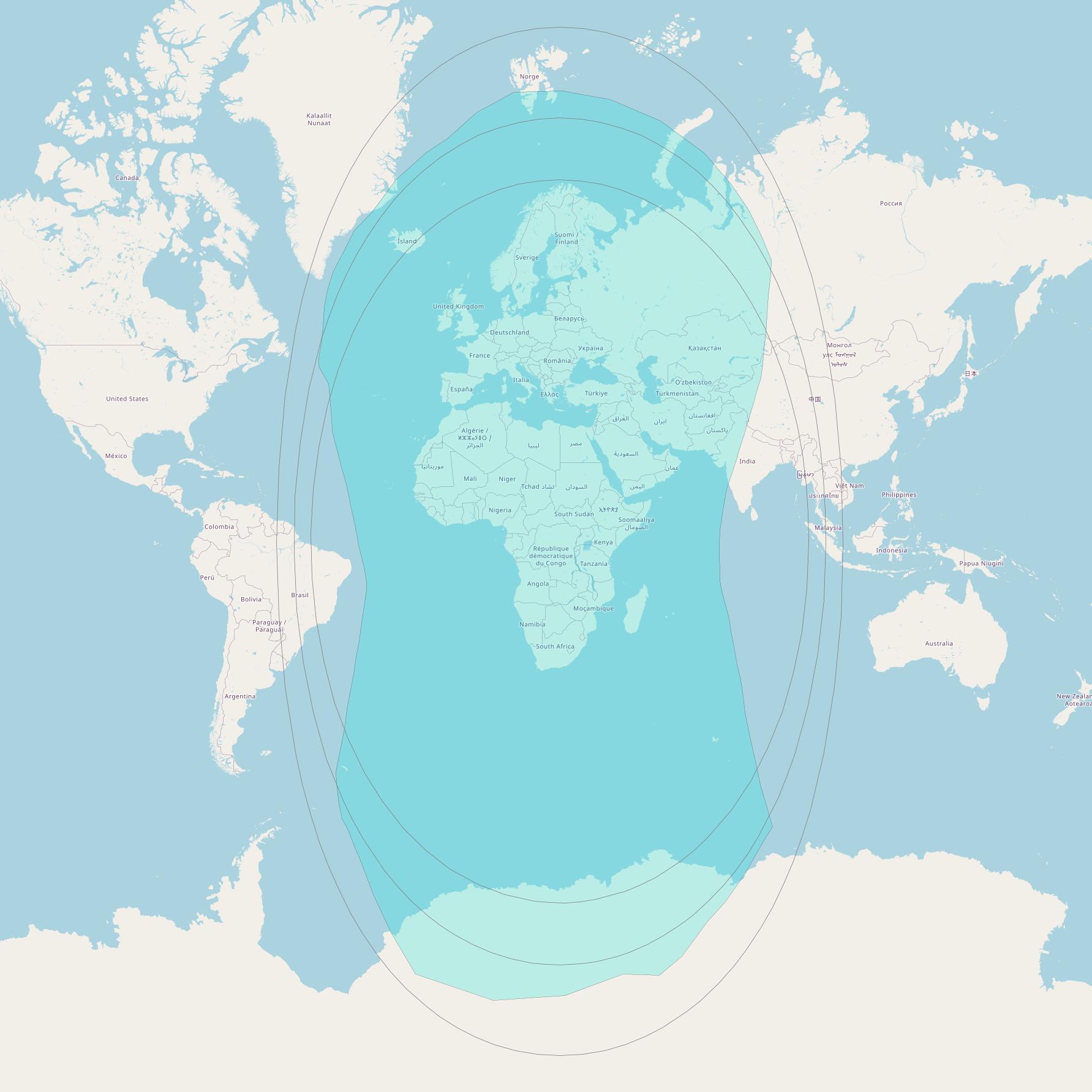 Alphasat I-XL at 25° E downlink L-band Consolidated beam coverage map