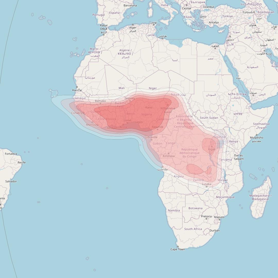Astra 2F at 28° E downlink Ku-band West Africa beam coverage map