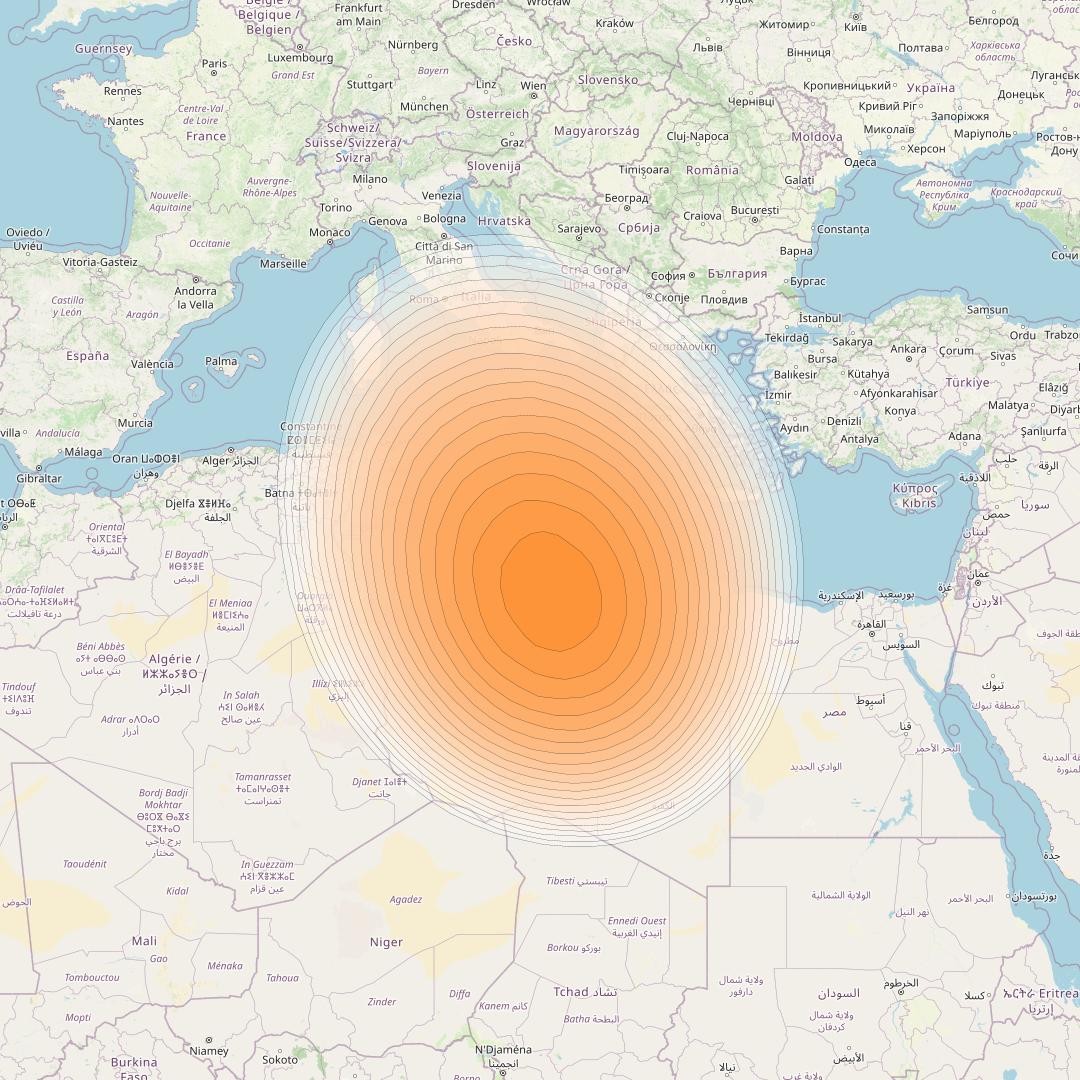 Hylas 2 at 31° E downlink Ka-band Spot 23 (Libya) beam coverage map