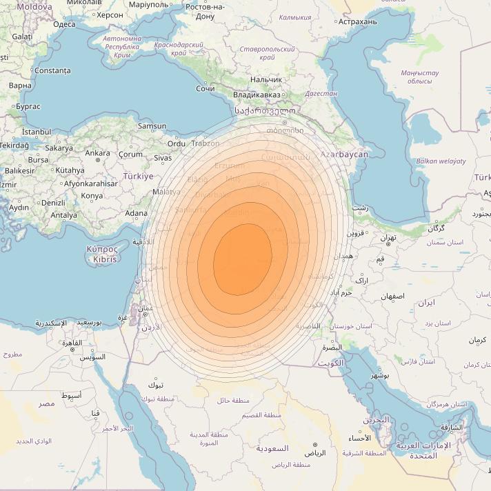 Hylas 2 at 31° E downlink Ka-band Spot 25 (Iraq-Syria) beam coverage map