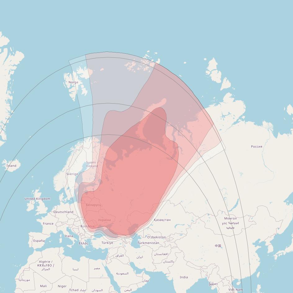 Eutelsat 36B at 36° E downlink Ku-band Russia Beam coverage map