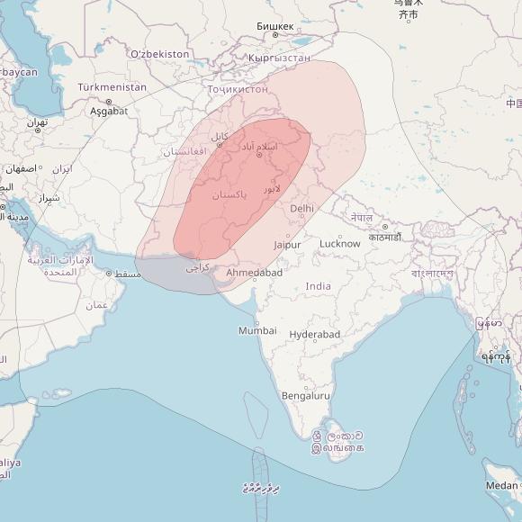 Paksat-1R at 38° E downlink Ku-band Pakistan, Central/South Asia beam coverage map