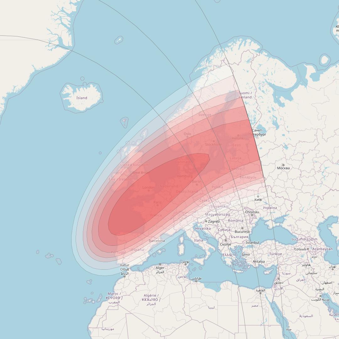 Intelsat 32e at 43° W downlink Ku-band U1HD User Spot beam coverage map