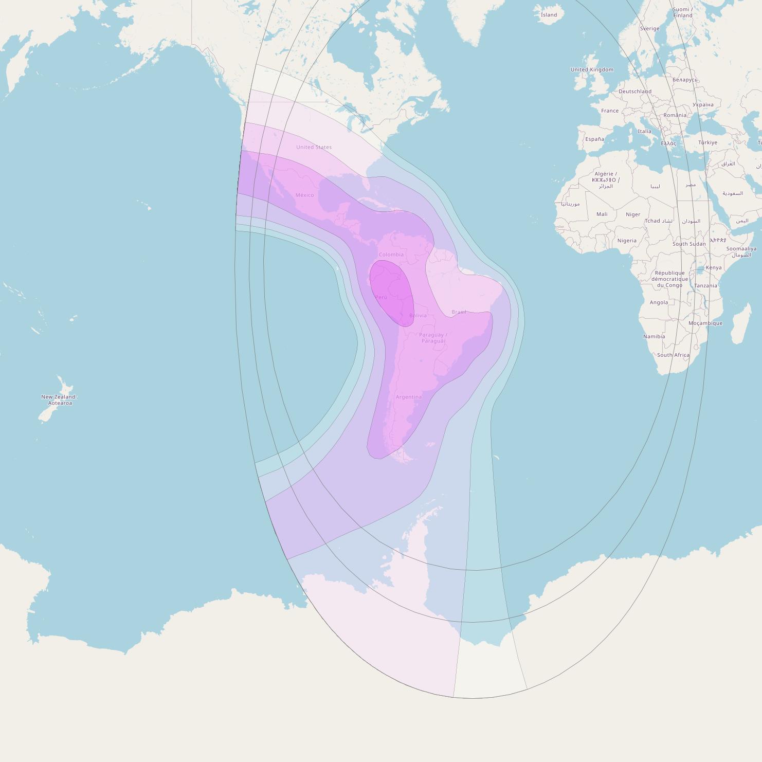 Intelsat 14 at 45° W downlink C-band Americas Beam coverage map
