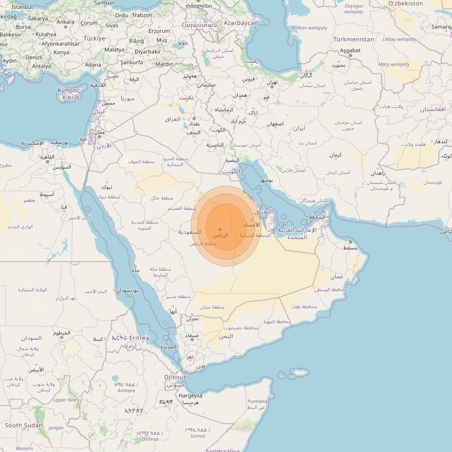Al Yah 2 at 48° E downlink Ka-band Spot 26 User beam coverage map