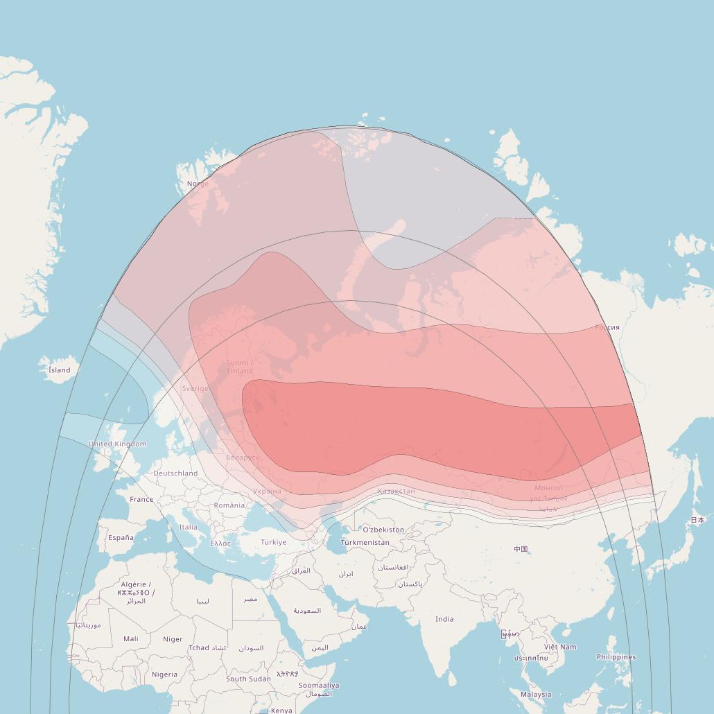Yamal 402 at 55° E downlink Ku-band Northern beam coverage map