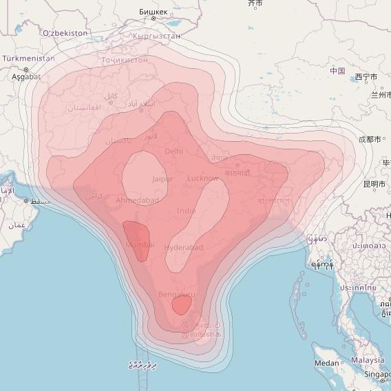 NSS 12 at 57° E downlink Ku-band South Asia Beam coverage map