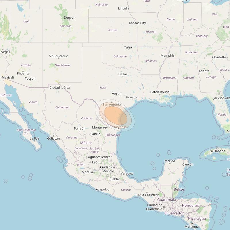 Amazonas 3 at 61° W downlink Ka-band Spot RT2D - Laredo GW1 return beam coverage map