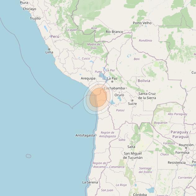 Amazonas 3 at 61° W downlink Ka-band Spot RT4D - Arica GW3 return beam coverage map