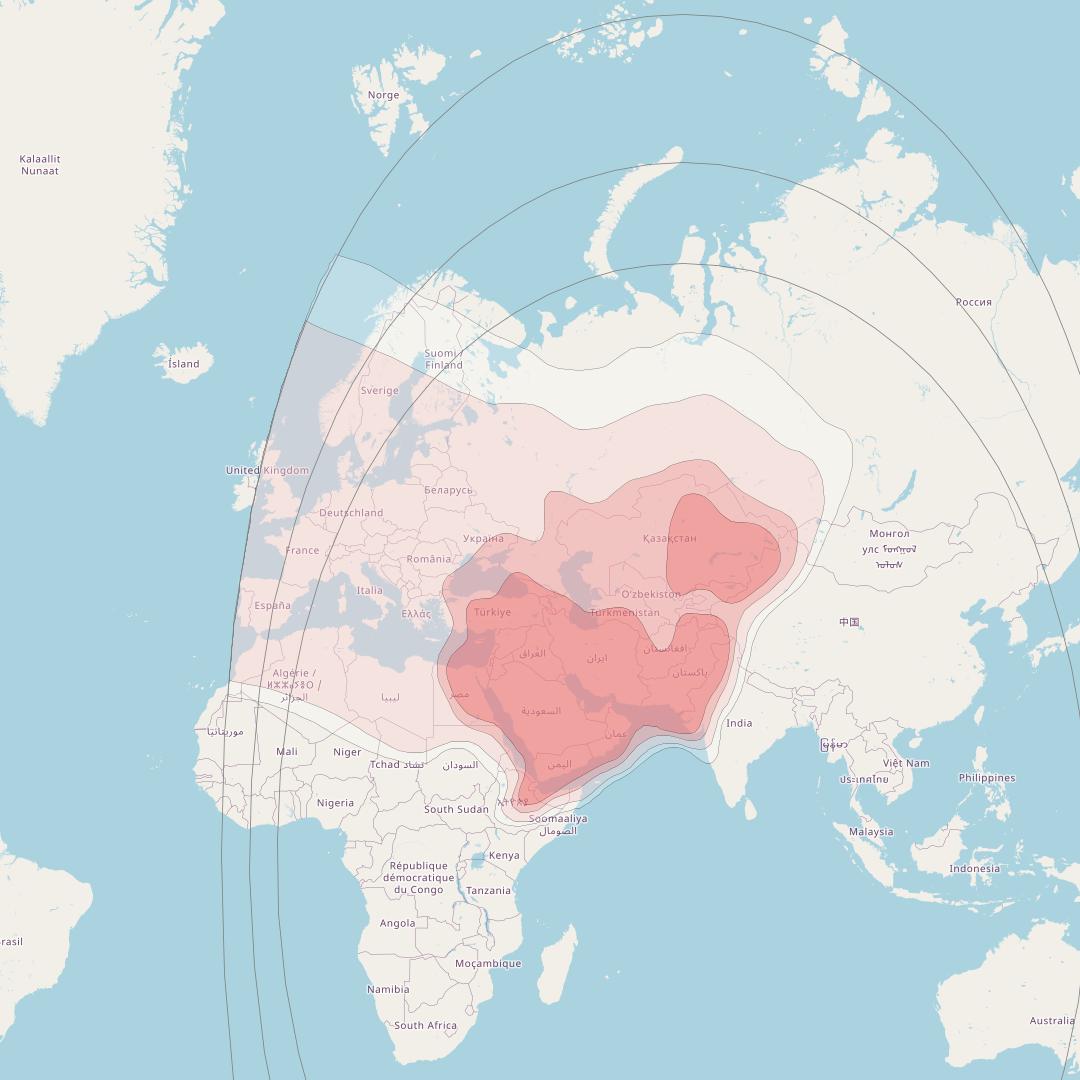 Intelsat 20 at 69° E downlink Ku-band Europe/Middle East/Central Asia (EMCKH) beam coverage map