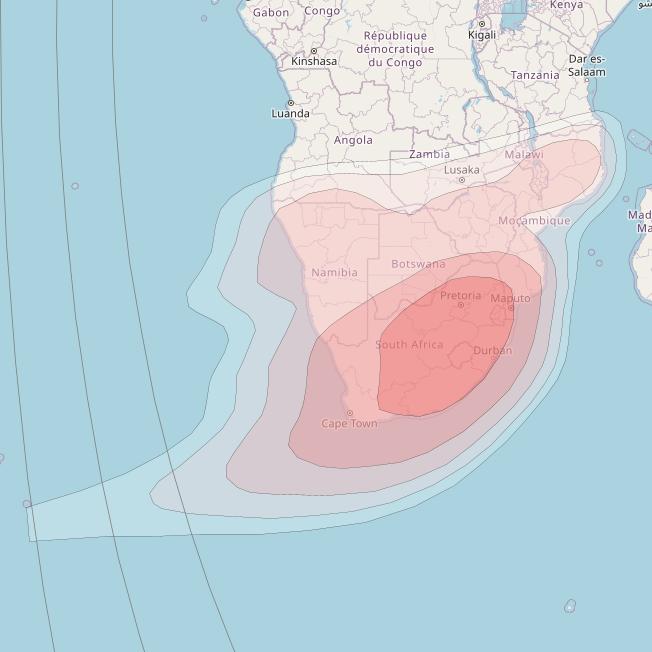 Intelsat 20 at 69° E downlink Ku-band South Africa (SAFKH) beam coverage map