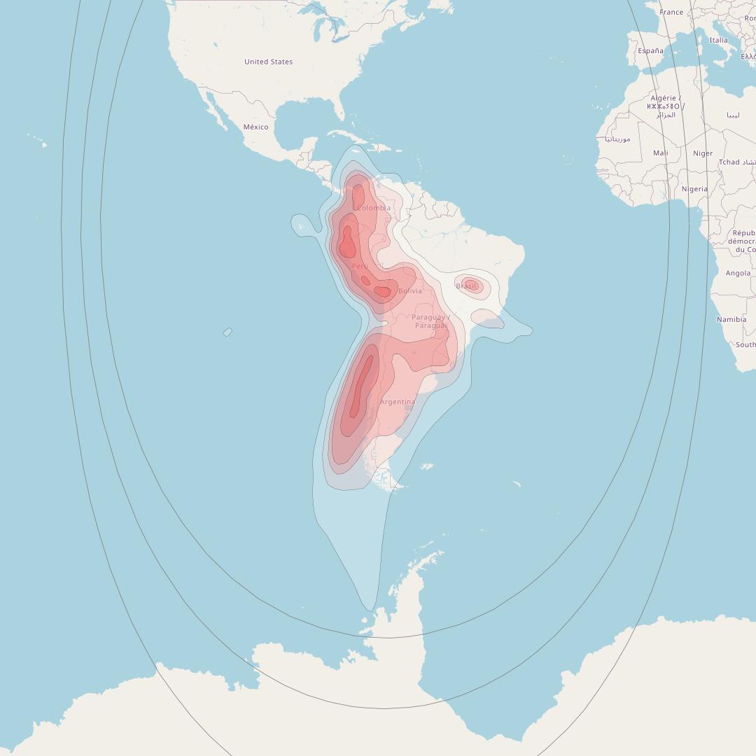 Star One D2 at 70° W downlink Ku-band West South America beam coverage map