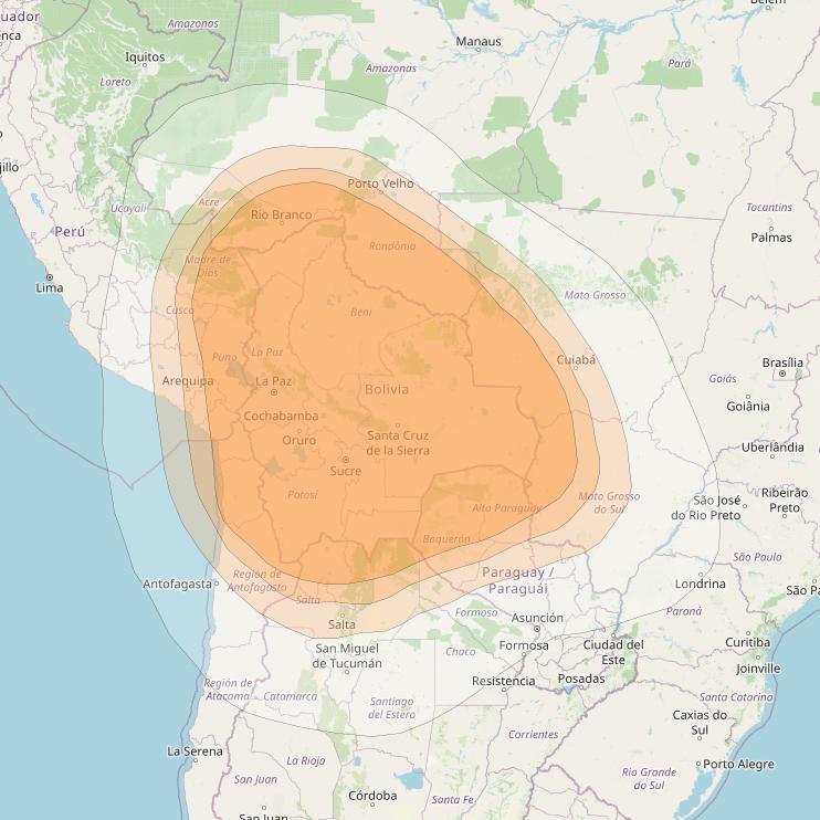 Tupac Katari 1 at 87° W downlink Ka-band Bolivia beam coverage map