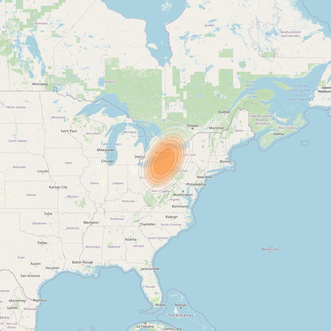 Directv 14 at 99° W downlink Ka-band Spot A04R (Erie) beam coverage map