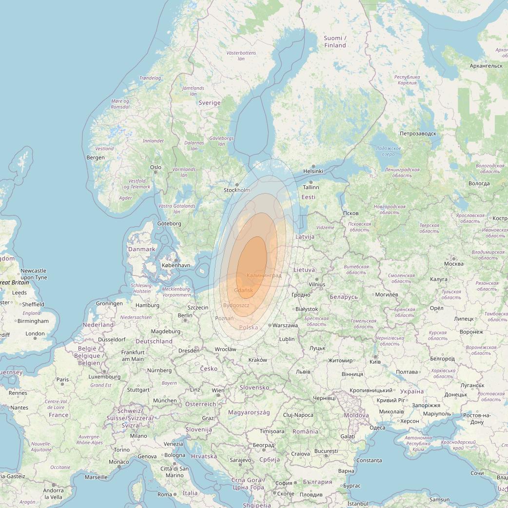 Eutelsat KA-SAT 9A at 9° E downlink Ka-band Spot 63 (GW5) beam coverage map